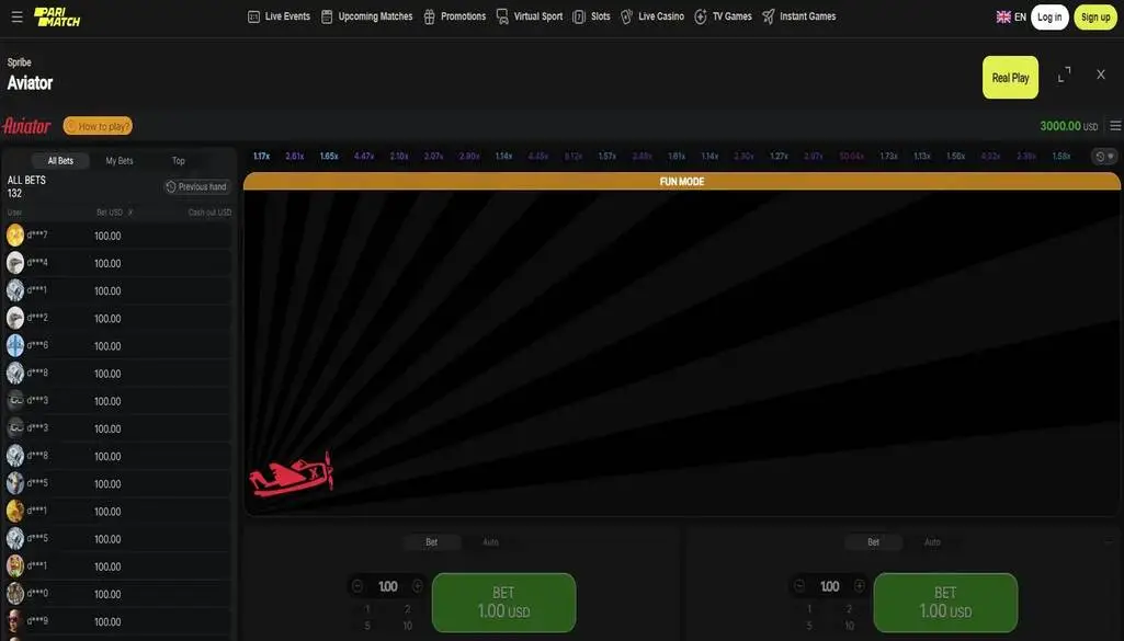 Play Parimatch Aviator Demo